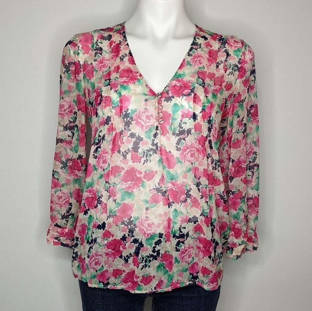 Joie Leala Pink Silk Floral Blouse XS